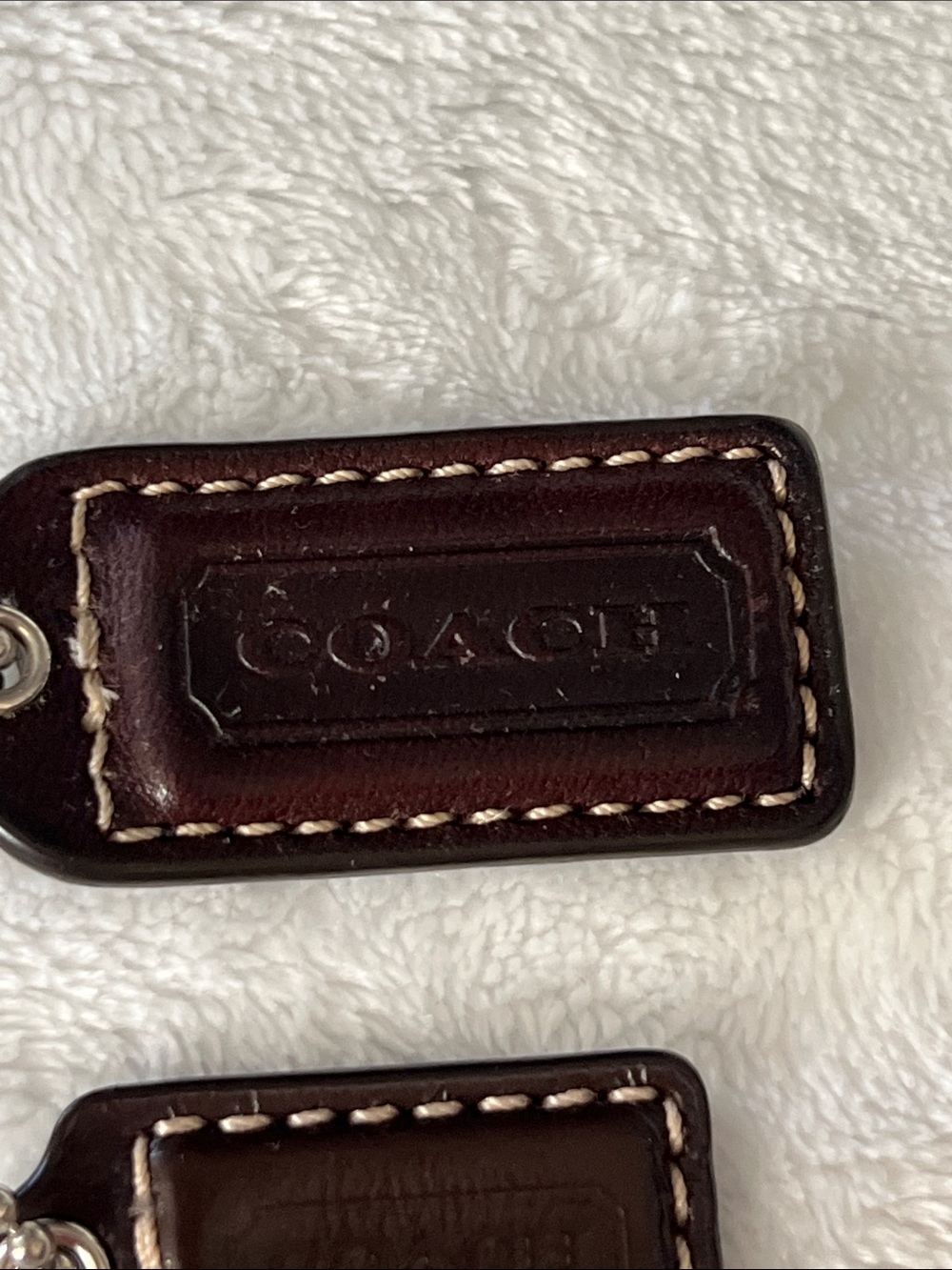 Coach Dark Brown Leather Key & Card Tag Set with Silver Chains - Picture 2 of 3